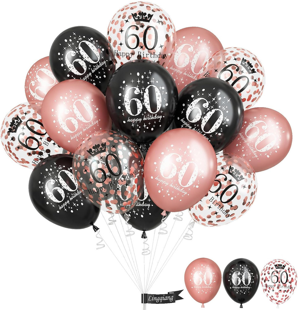 Rose Gold Black Happy 60Th Birthday Balloons, 60Th Birthday Decorations for Wome