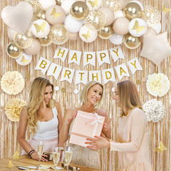 White Gold Birthday Party Decorations Kit for Women Girls, Happy Birthday Banner