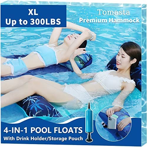 2 Pack Inflatable Water Hammock Pool Floats, 5-in-1 Heavy Duty Mesh Lounger