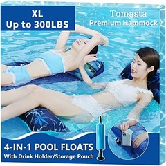 2 Pack Inflatable Water Hammock Pool Floats, 5-in-1 Heavy Duty Mesh Lounger