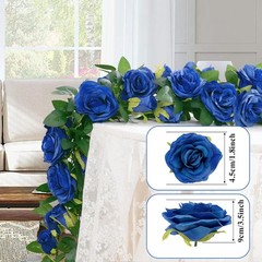 5 Pack Artificial Royal Blue Rose Vines Floral Garlands Total 32.5 Ft Fake Vine