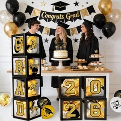 Black and Gold Graduation Decorations 2026 – Balloons Boxes with Letters 2026…