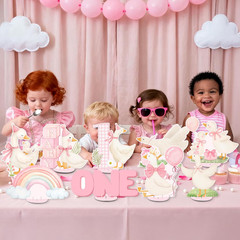 9PCS Pink Silly Goose Table Centerpieces, Watercolor Silly Goose Birthday Decora