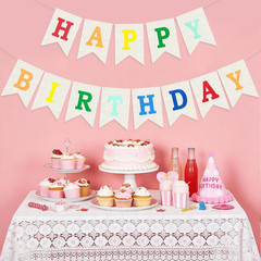 Burlap Happy Birthday Banner, Colorful Assembled Happy Birthday Banner Sign Garl