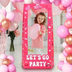 4.5FT Life Size Doll Photo Booth with 9Pcs Photo Props, Pink Princess Party D…