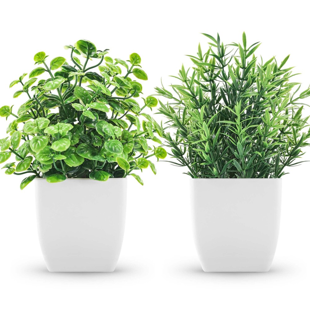 ZJIA 2 Pack Fake Plants Small Artificial Greenery Faux Indoor Green