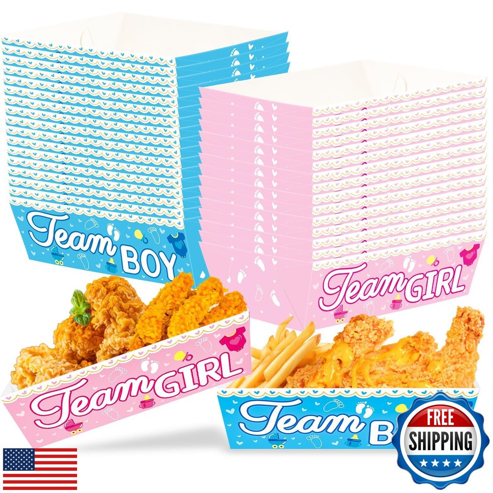 WorldBazaar Gender Reveal Paper Food Trays Disposable Gender Reveal Party Sup