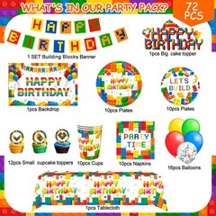 Building Blocks Party Decorations Lego Birthday Tableware Set Backdrop Balloons