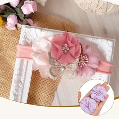 30Pcs 2″ Chiffon Flowers with Rhinestone Pearl Sewing Fabric Flowers, Purple