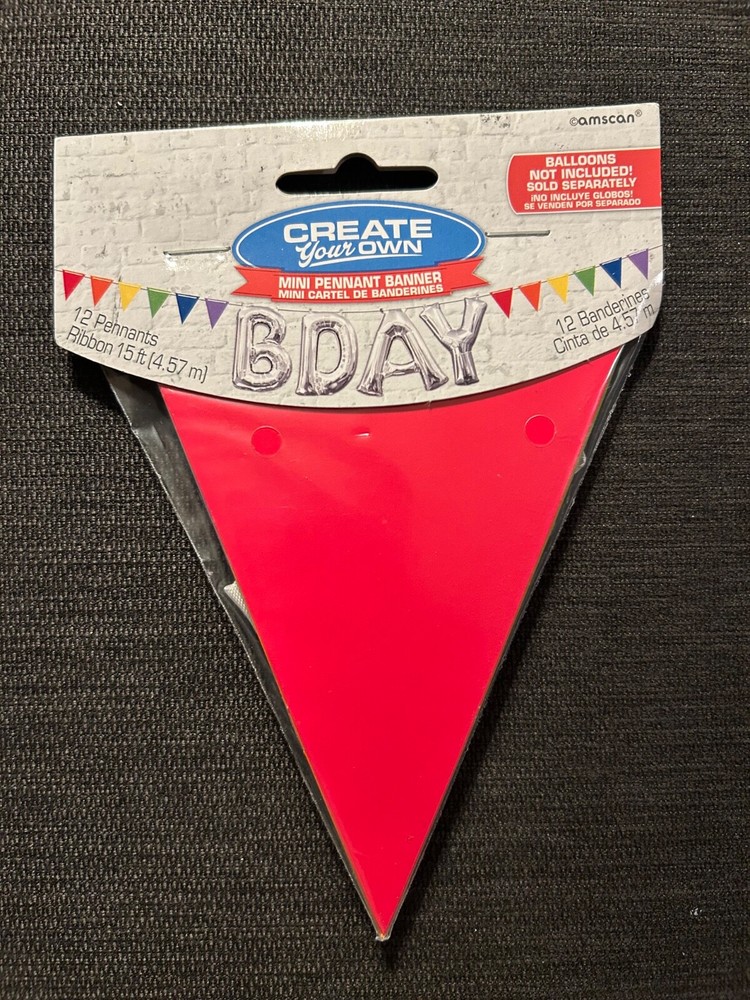 Amscan 12 Small Assorted Color Pennants on 12ft White Ribbon Hanging Decoration