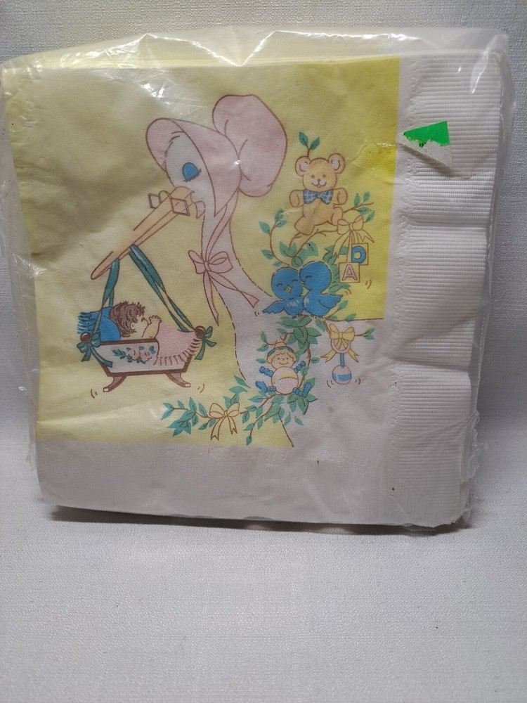 Vintage Baby Shower Napkins 50 Count Stork And Bears Party Decor