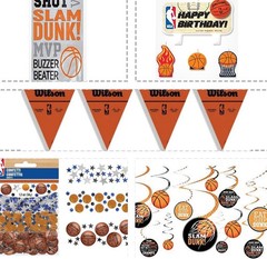 NBA SLAM DUNK PARTY ~ Confetti, 20 Party Bags, Garland, Candles, Swirl Decor NEW