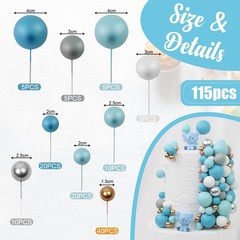 115 PCS Mini Balloon Cake Toppers – Foam Ball Cupcake Picks for Birthday, Weddin