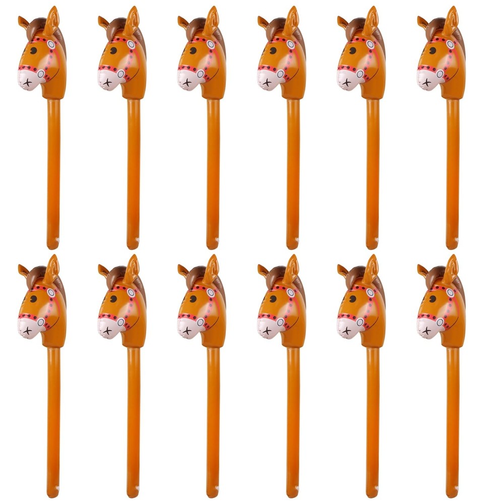 12PCS Inflatable Stick Horse,Blow Up Horse Head on Stick Pony Costume Western…