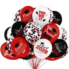2026 Red & Black Graduation Decorations Set 63Pcs Graduation Grad Latex Ball