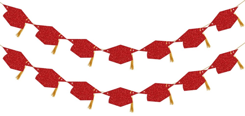 Graduation Decorations Class of 2026 Pre-Strung Glitter 9.84 feet, Red