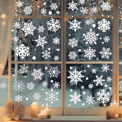 171 pcs Snowflake Window Clings 9 Sheets Christmas 11.81*7.87*0.08, White