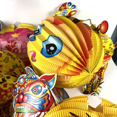Chinese Paper Lanterns Lunar New Year Festival Animals Dragon Fish Lot of 8 Read