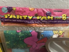 HUGE Vintage Barney Birthday Decorations Cake Tin Party Supplies RARE LOT