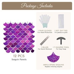 12 Pcs Mermaid Shimmer Wall Backdrop Panel Iridescent Sequin Party Purple 3×4 Ft