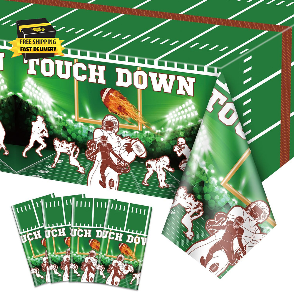 4Pcs Football Tablecloths, Rectangular Birthday Decorations Table Covers, Dispos
