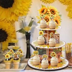 Yellow Sunflower Party Cupcake Decorations Set with 1PCS 3-Tier Gardening Cup…