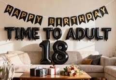 18th Birthday Decorations Black Time to Adult Balloons Banner 18th Birthday G…