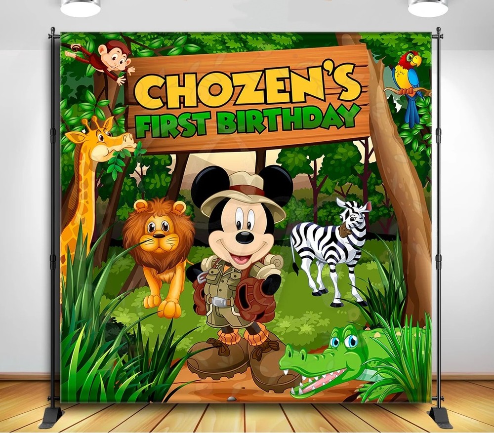Mickey Mouse Safari Wildlife Photography Backdrop Birthday Party Decoraions