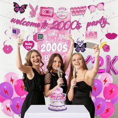 Y2K Party Decorations Early 2000S – 40 Pcs Pink Retro Themed Banner Party Hangin