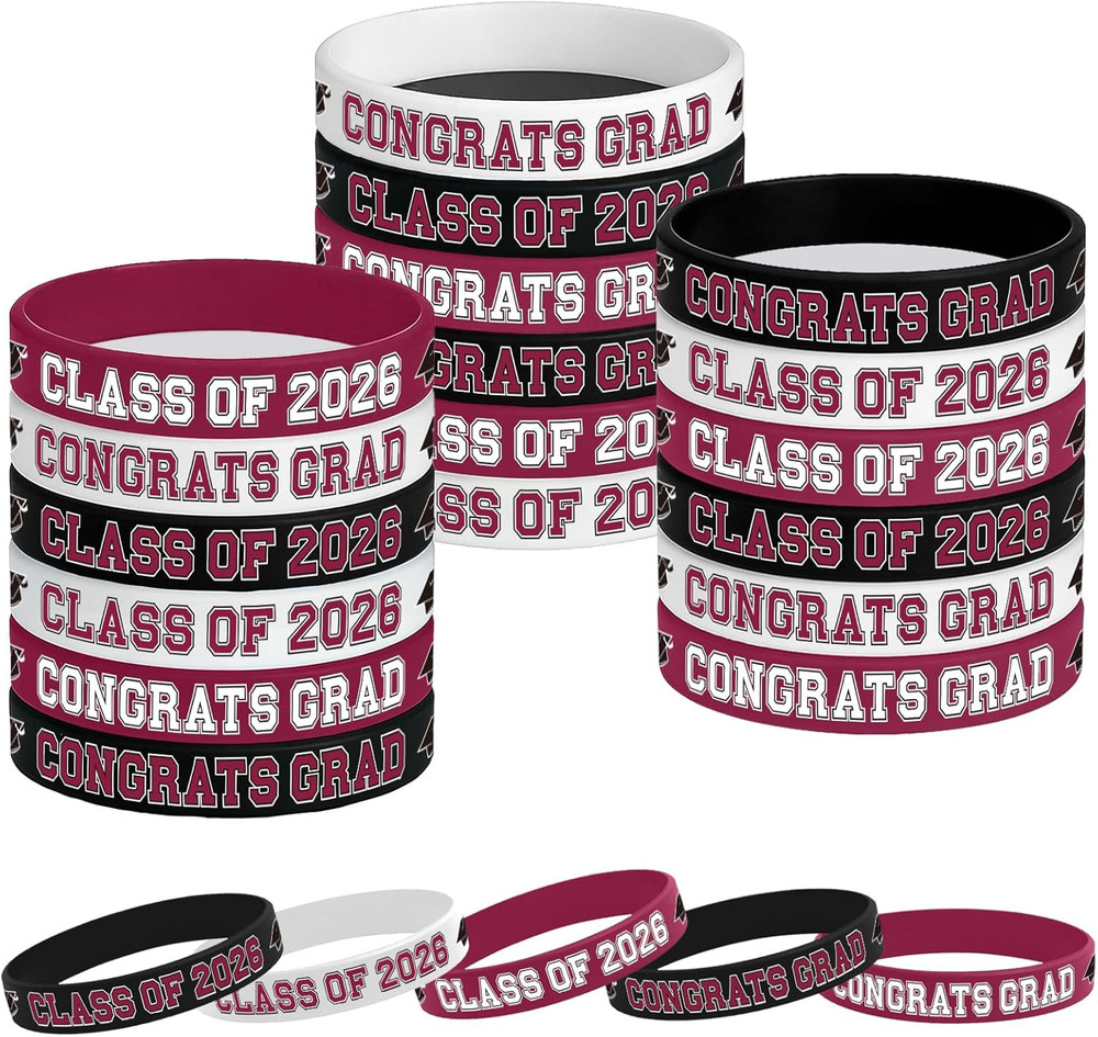 Graduation Wristband Silicone Bracelets – Class of 2026 Party Favors, 30 Pack