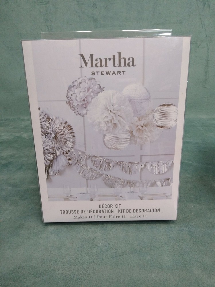 Martha Stewart Party Decoration Kit silver White pom poms banners wedding gender