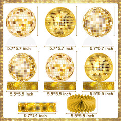 Gold Disco Ball Party Honeycomb Centerpieces 70s Disco Birthday Party Table Deco