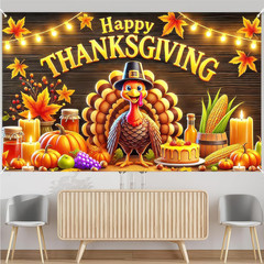 Thanksgiving Turkey Pumpkin Banner 71×43″ Outdoor Decor Photo Booth Backdrop
