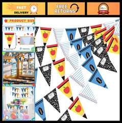 49 ft Back to School Decorations – Composition Notebook Pennant Banner, Apple, C