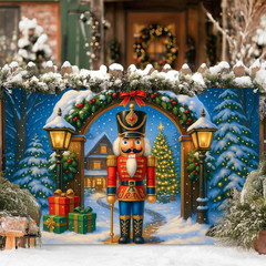 Christmas Nutcracker Banner 71X43 Inch Holiday Backdrop Winter Background with S