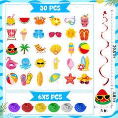 Summer Party Decorations – 61 Pcs Beach Pool Party Decorations Hello Summer Bann