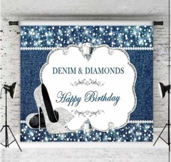 Denim & Diamonds Backdrop Background Birthday Party Decoration 7x5ft