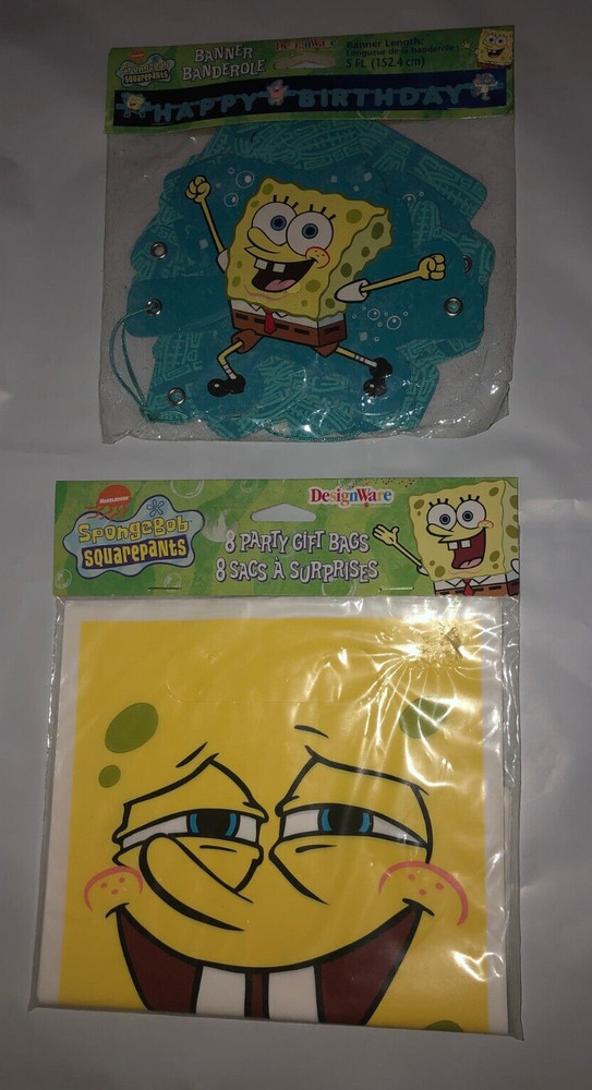 Spongebob Squarepants Happy Birthday Banner 5′ Long & Party Gift Bags DesignWare