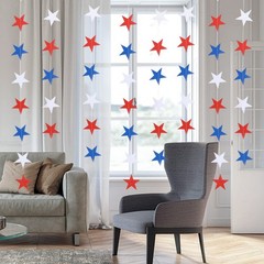 8 Pack Patriotic Star Streamers Banner Garland Red White Blue Paper Star Hanging