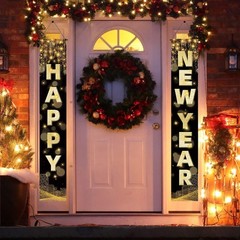 Happy New Year Banner, 72 x 12 Inch Large Front Door Porch Sign Hanging Banner