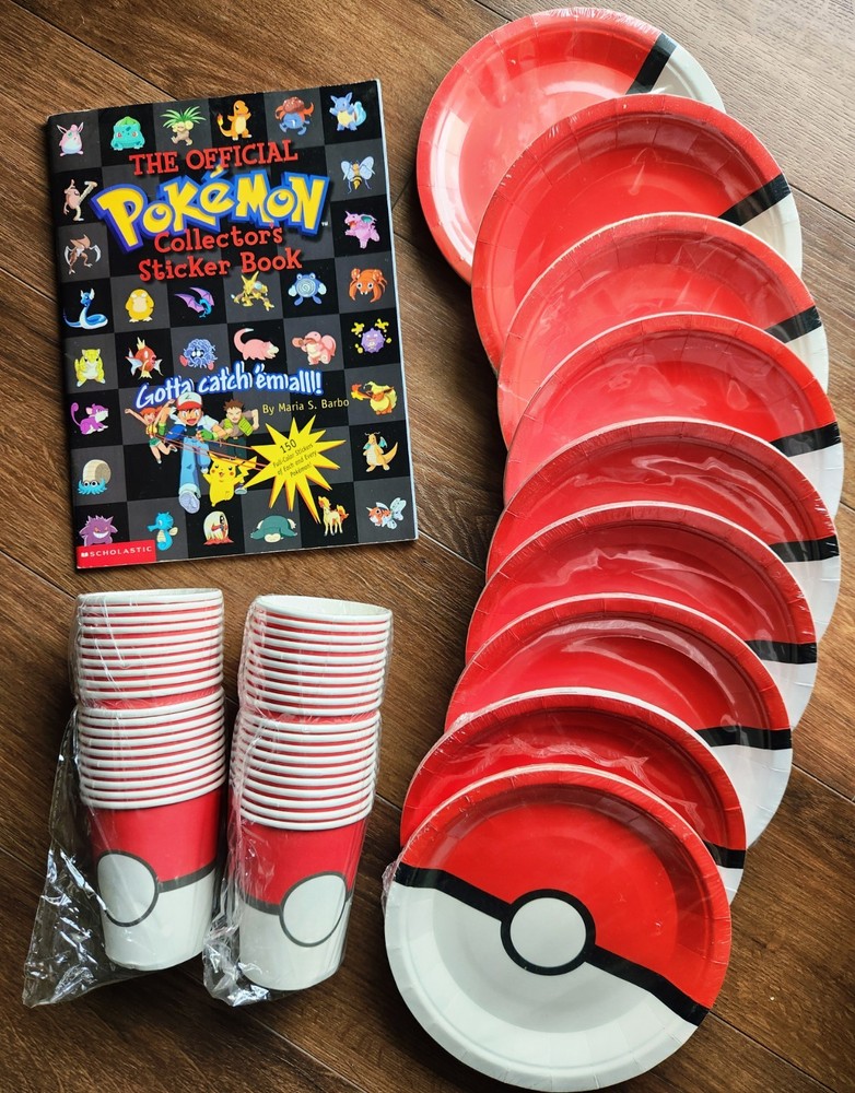 Pokémon Party Supplies 90 Plates + 40 Cups. POKEBALL + Sticker Book Pokemon HTF