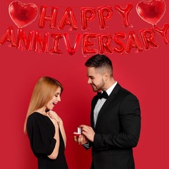 16 Inches Red HAPPY ANNIVERSARY Letter Balloons Banner with Two 18-Inch Heart…