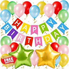 OIWLCI Rainbow Birthday Decor Banner Balloons