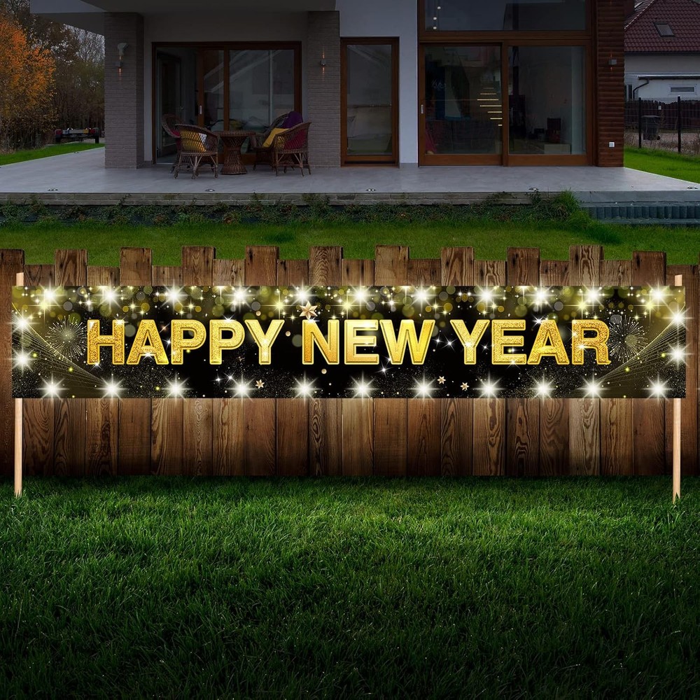 Large Happy New Year Yard Sign with LED Lights for Christmas Decorations – 11…