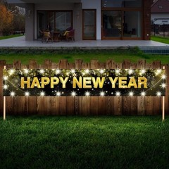 Large Happy New Year Yard Sign with LED Lights for Christmas Decorations – 11…