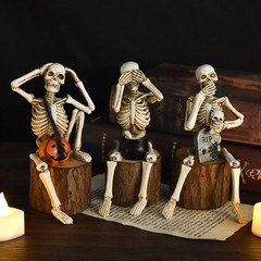 Set of 3 Skeleton Statues, Horror Skull Halloween Resin Decor, See/Hear/Speak…