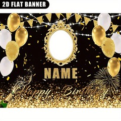 1pc 2D Golden Theme Personalized Birthday Tapestry Custom Poster Print Banner ❀
