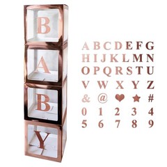 Baby Shower Decoration Boxes Kit, 4 pcs Rose Gold Transparent Balloon Boxes w…