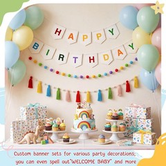 Rainbow 124 Pcs Felt Custom Banner Kit Make Your Own Personalized Pennant Pom…