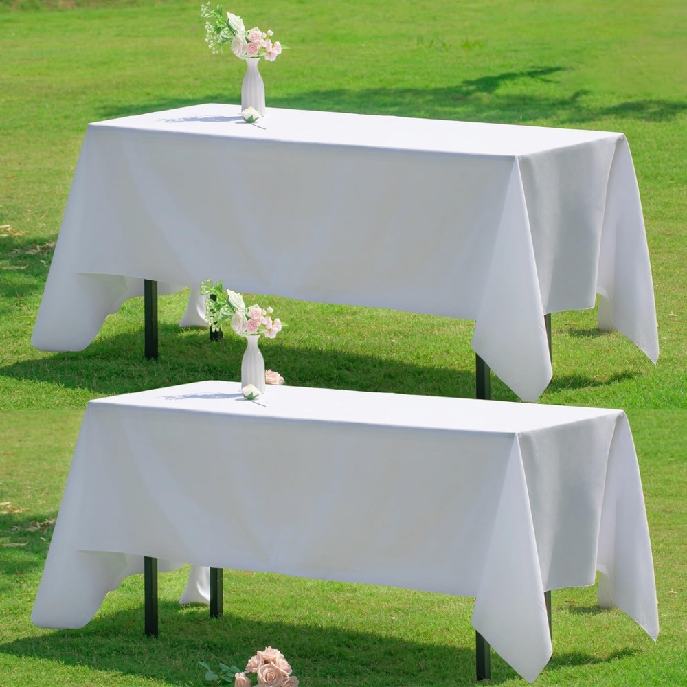 2-Pack White Rectangle Tablecloth 60×102 Inch – Wrinkle & Stain Resistant Pol…